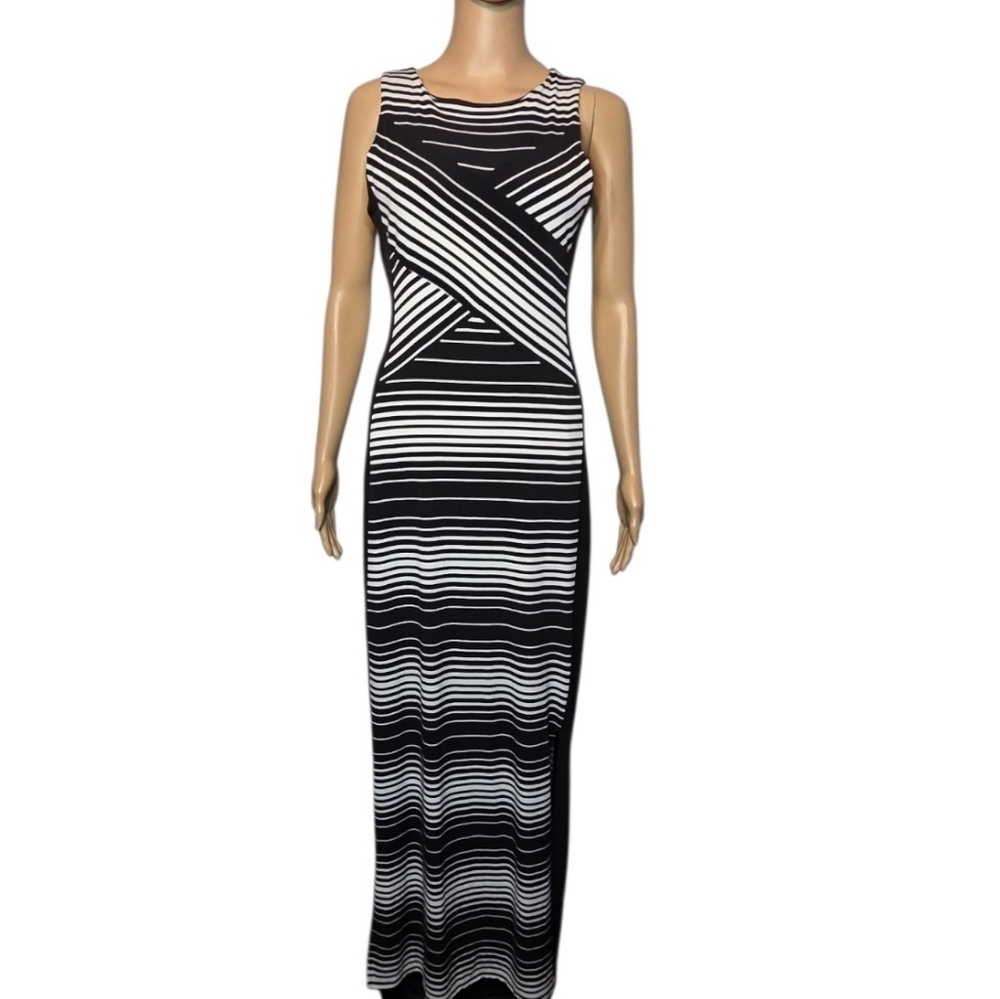 White House Black Market Dress Maxi Stripes Black White Womens Size Small